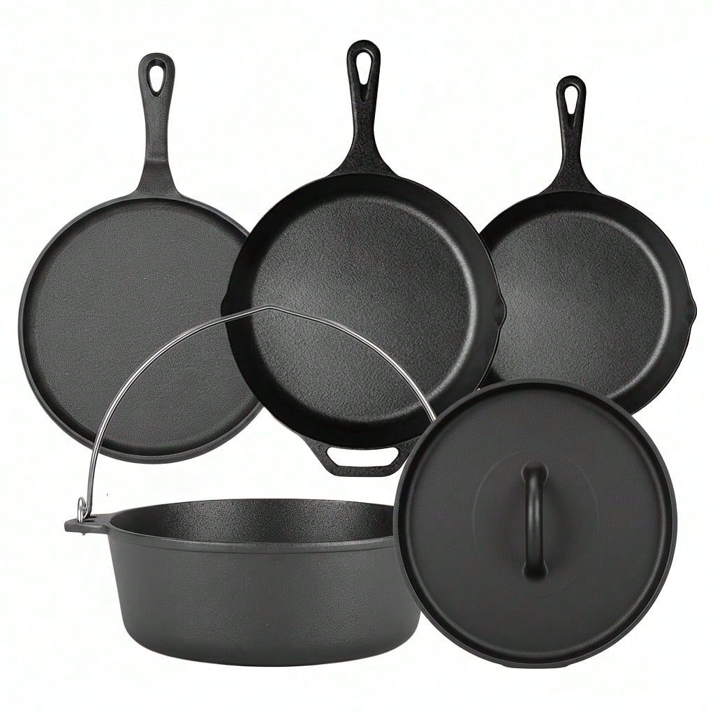 Skillet Cast Iron Camp - PACILACK Gietijzeren Pannenset, 4-delige voorgekruide gietijzeren
