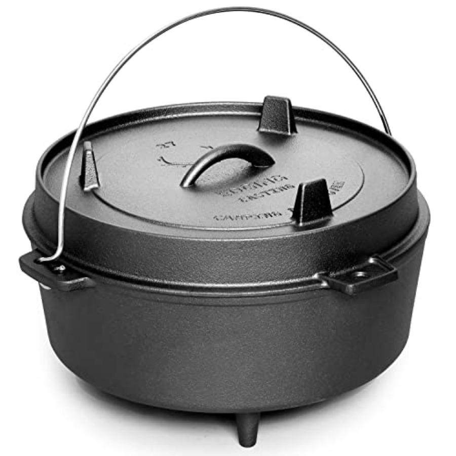 Skillet Cast Iron Camp - Voorgekruide gietijzeren Dutch oven met deksel,