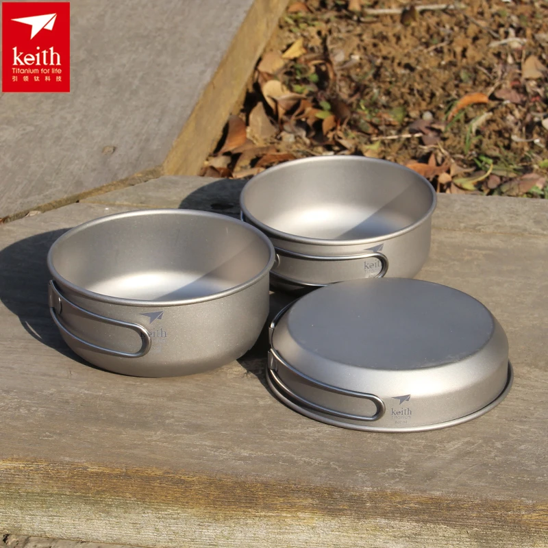 Camping Cooking Pots And Pans - Keith 3PCS Titanium Kookgerei Pannen Kommen