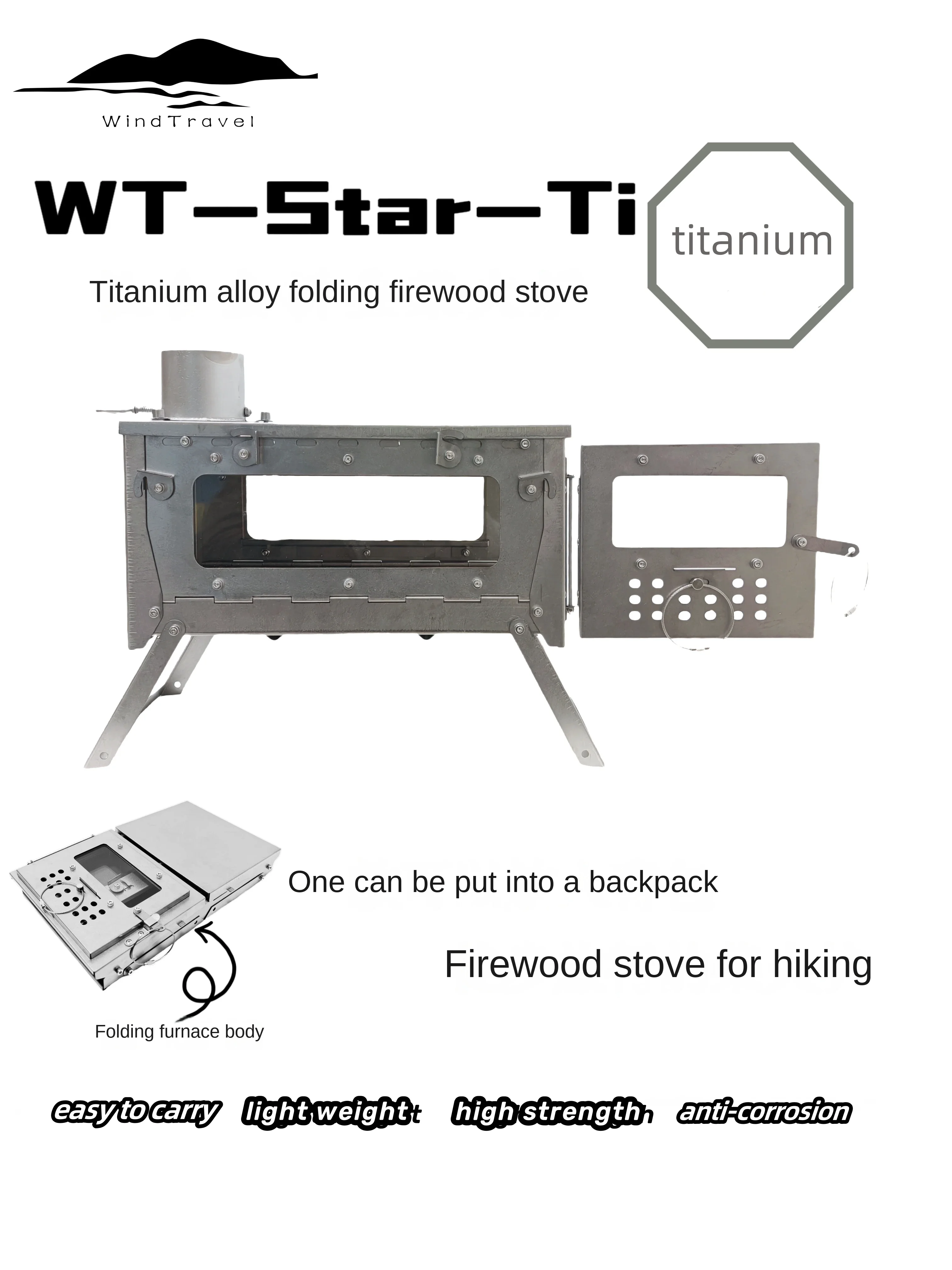 Camping Cooking Hob - WT Star Ti Titaniumlegering Opvouwbare brandhoutkachel