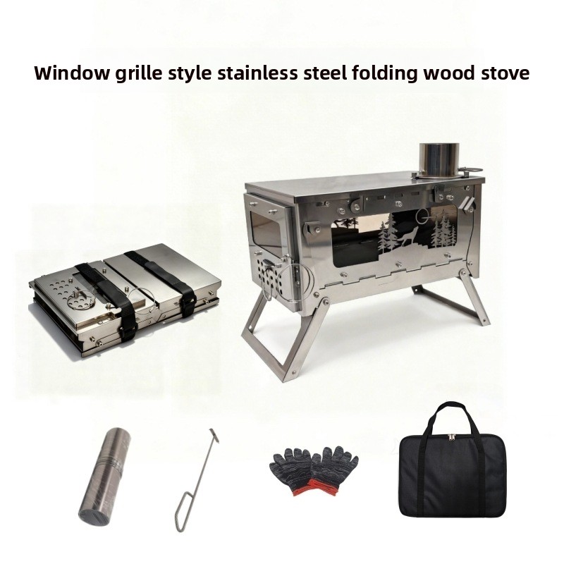 Campfire Cooking In Another World - Roestvrijstalen opvouwbare draagbare houtkachel BBQ-grill voor