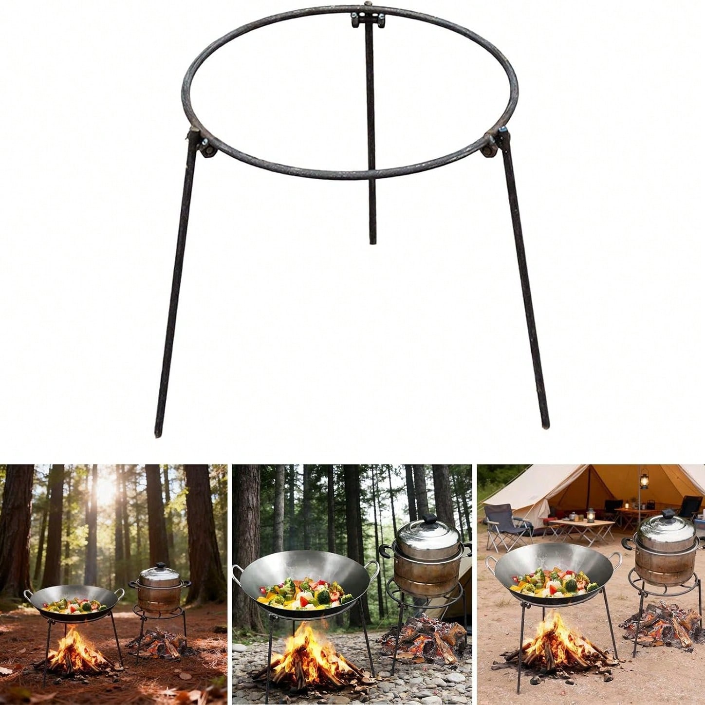 Camping Cooking Gear - Draagbaar driepootstel voor kampeertochten, met verstelbare