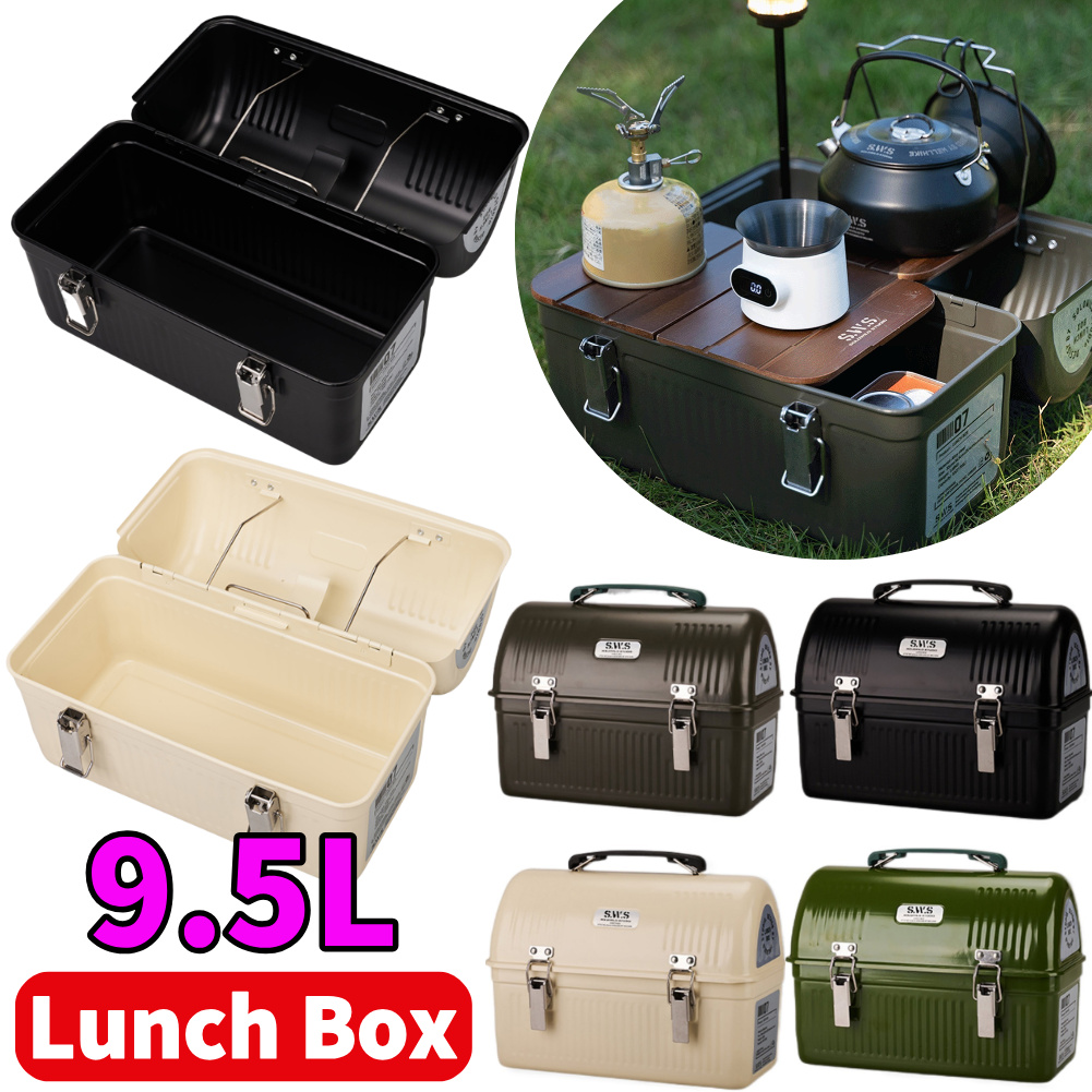 Camping Cooking Food - 9,5L vintage metalen lunchbox met handvat