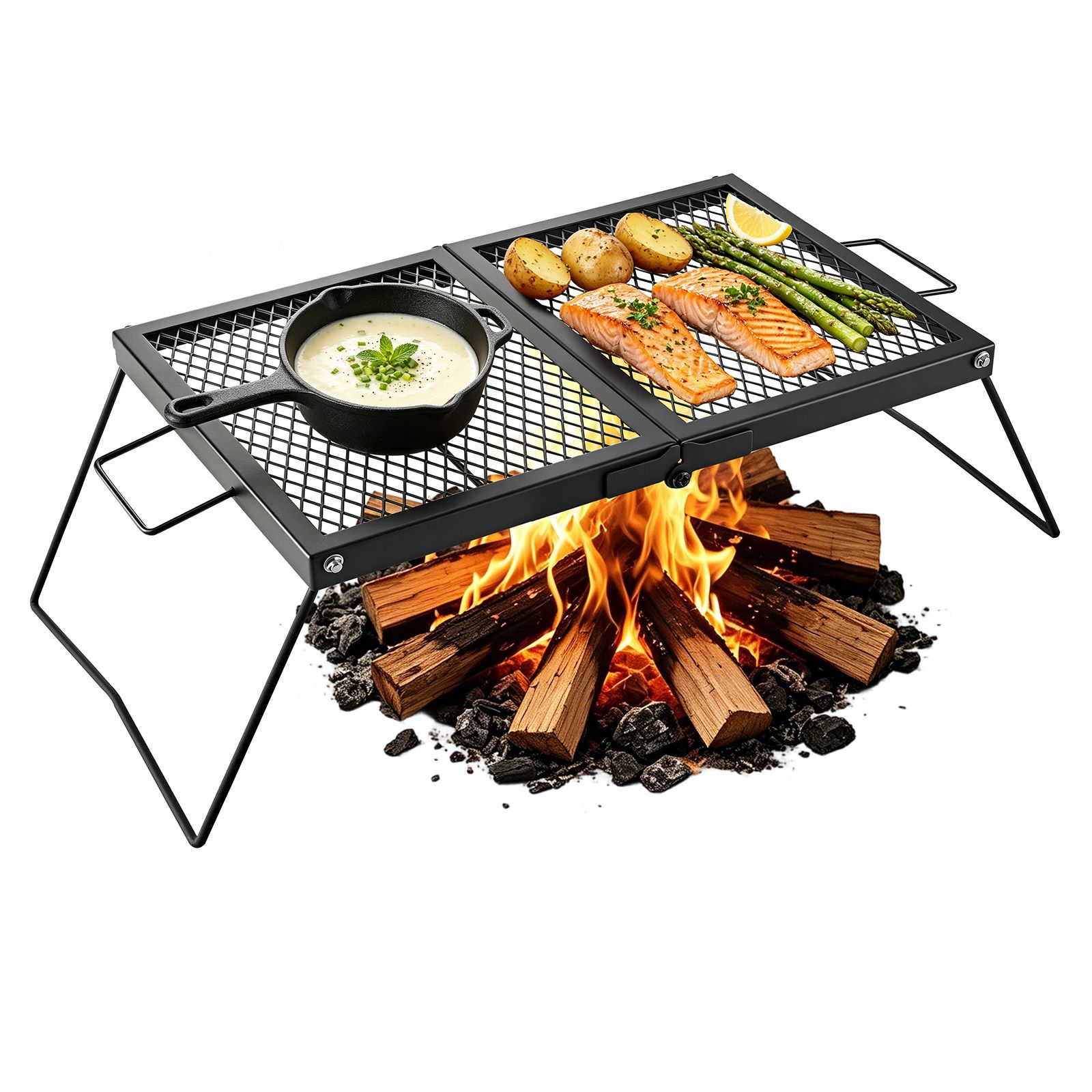 Robuuste, inklapbare grill voo - Camping Cooking Over Fire recensie en prijs