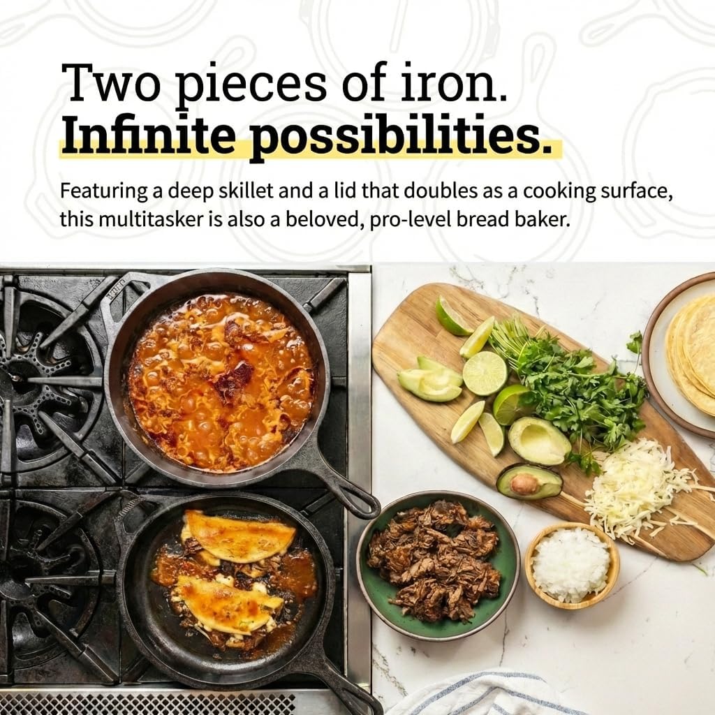 2-in-1 gietijzeren combikoker: - Skillet Cast Iron Camp recensie en prijs